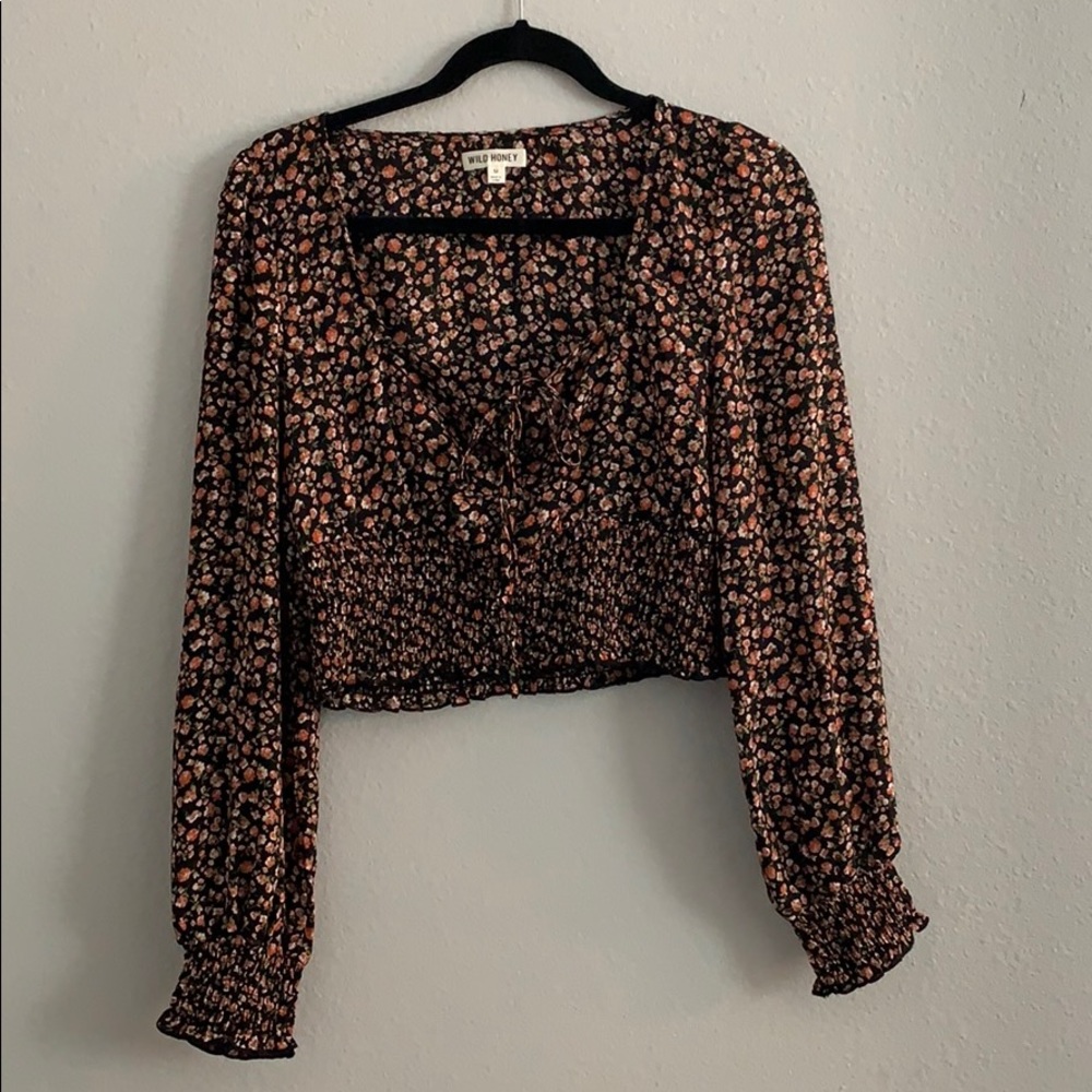 Floral long sleeve crop
